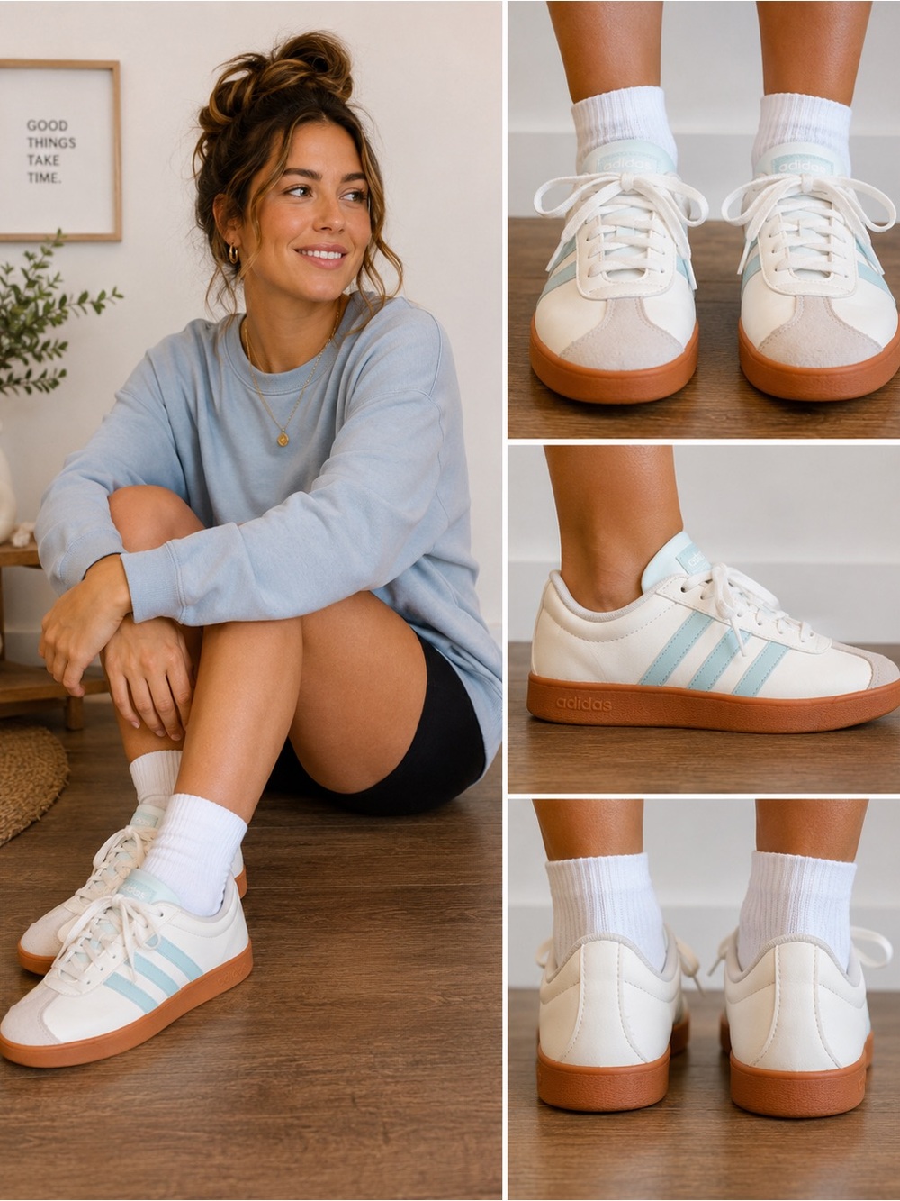 Adidas Women’s White Light Blue Gum Sole Sneakers Size 6